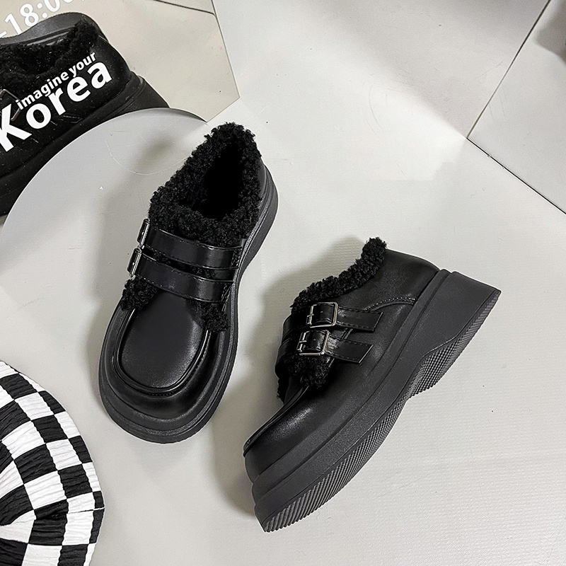 Giày Da Lót Lông Cừu Chống Trượt Phong Cách retro Phương Tây Dành Cho Nữ