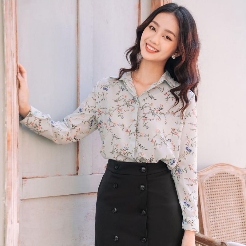 Thanh lý 🤩Áo sơmi nữ hoa giấu nút tay dài (hàng shop For her)
