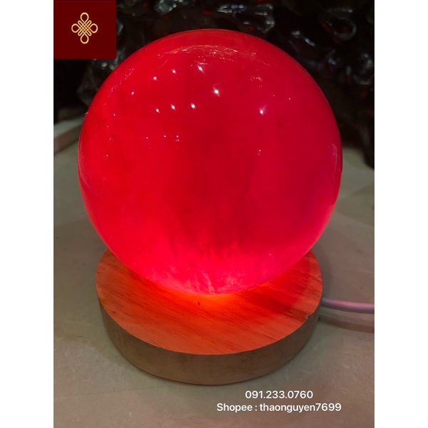 Quả cầu đỏ đá núi lửa phong thuỷ kèm đế đèn phát sáng (2.5kg~12cm->9.5kg~18cm)