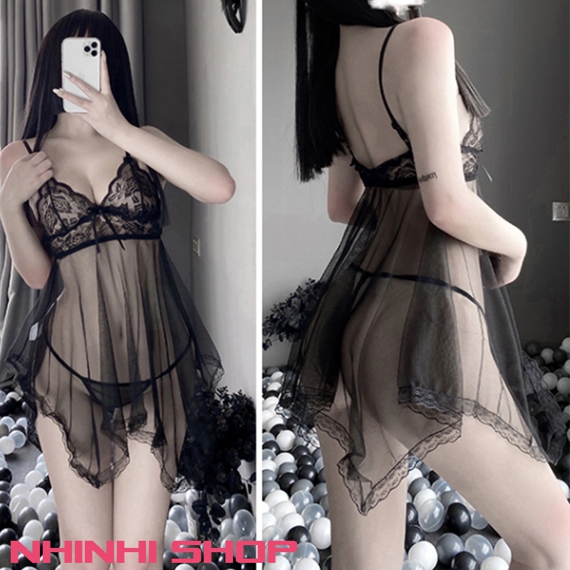 Váy ngủ ren hở lưng đồ ngủ sexy 2 dây quyến rũ gợi cảm DA90