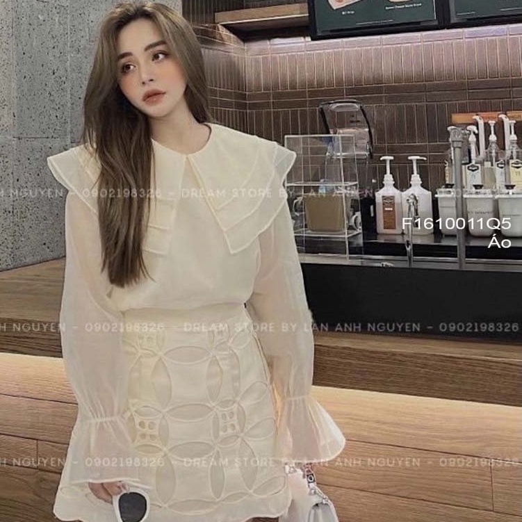 Áo sơ mi tơ cổ bèo tầng tay dài bo siêu thời trang!