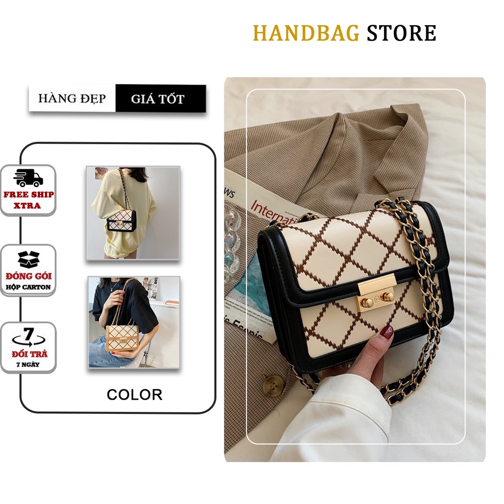 Túi xách đeo chéo nữ đi chơi Handbagg thiết kế hoạ tiết kẻ,thời trang MD002