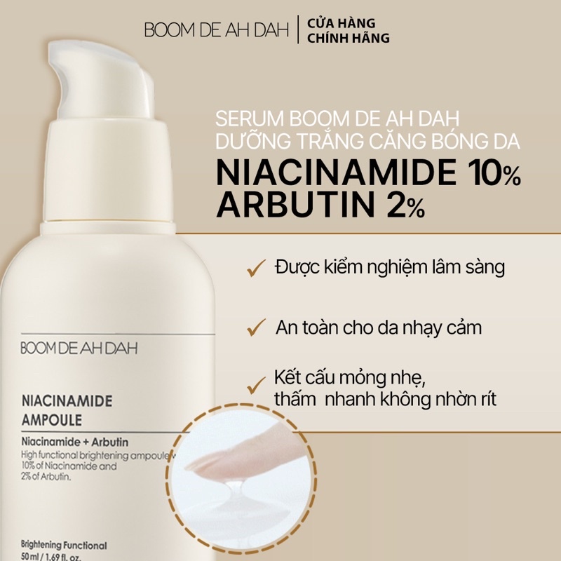 Serum dưỡng trắng căng bóng da boom de ah dah niacinamide 10% + arbutin 2% 50ml