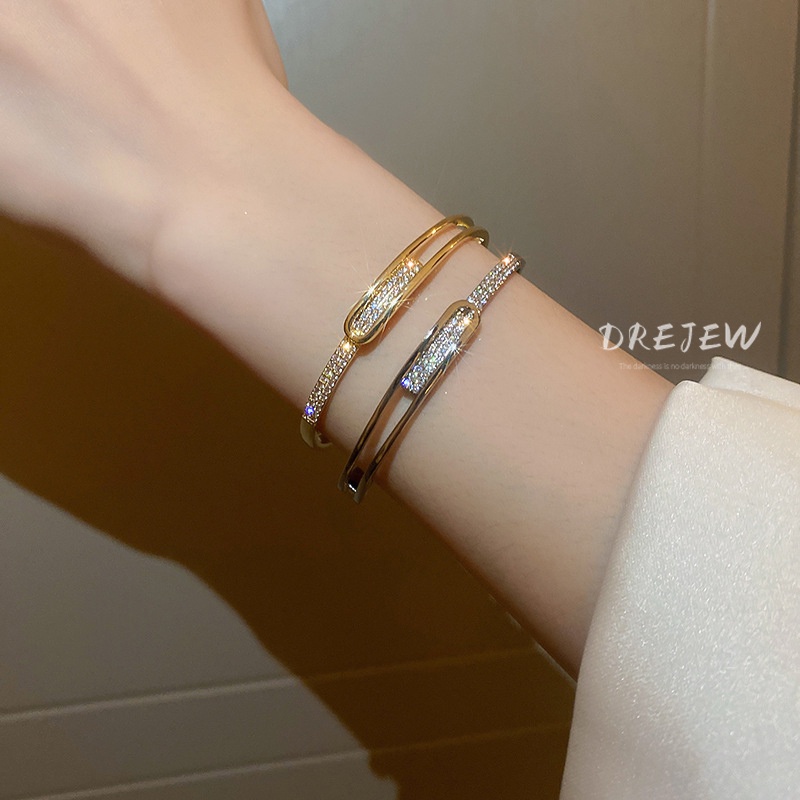 Vòng Tay Hở Mạ Vàng Đính Đá Zircon Cao Cấp Phong Cách Hàn Quốc Kiểu Mới