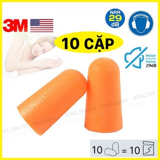 10 đôi nút tai 3m 1100, nút nhét tai chống ồn không dây 3m, nút bọt biển xốp mềm êm tai dùng được cả ngày