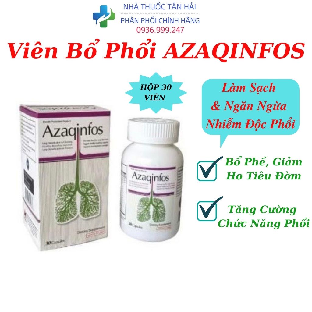 AZAQINFOS Viên uống bổ phổi Mỹ, Hỗ trợ lọc phổi, ngừa các bệnh về hô hấp, hộp 60 viên