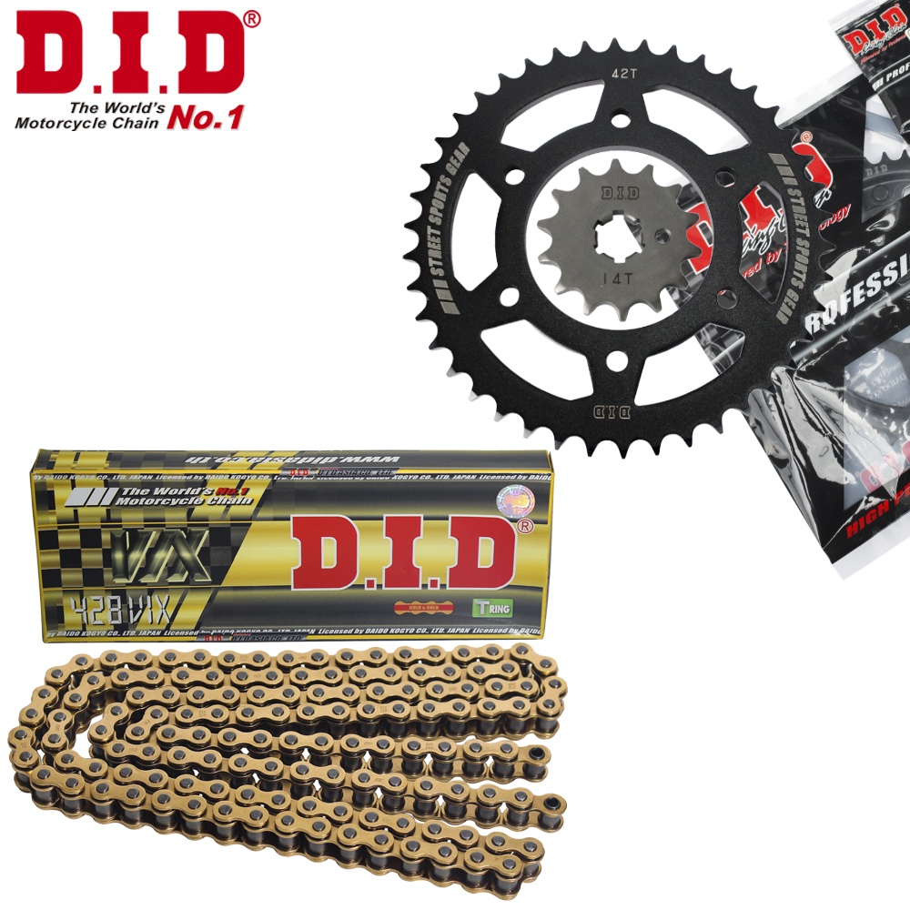 Nhông Sên Dĩa DID Exciter 150 sên phốt cao su 428VIX-124L T-Ring Gold (Khóa cài), 14T-42T (combo lẻ)