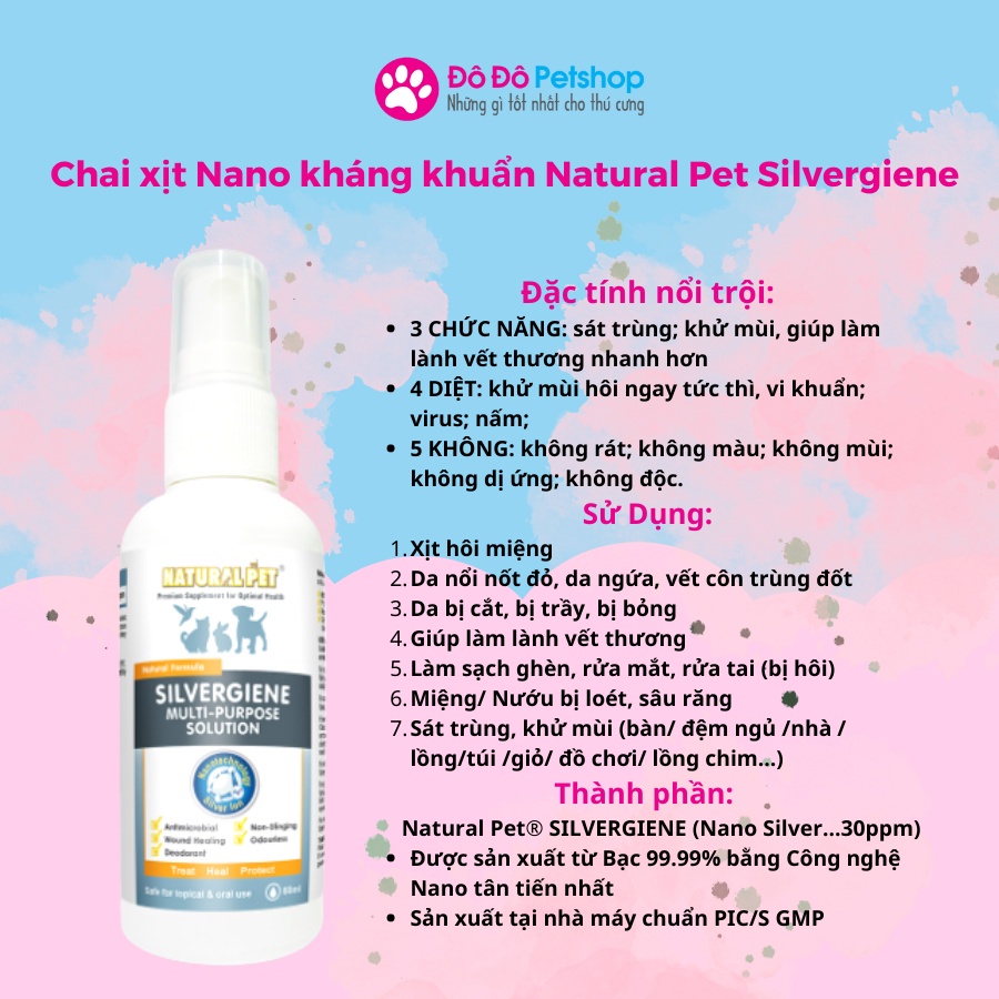 Silvergiene - Chai xịt sát khuẩn cho chó mèo 60ml