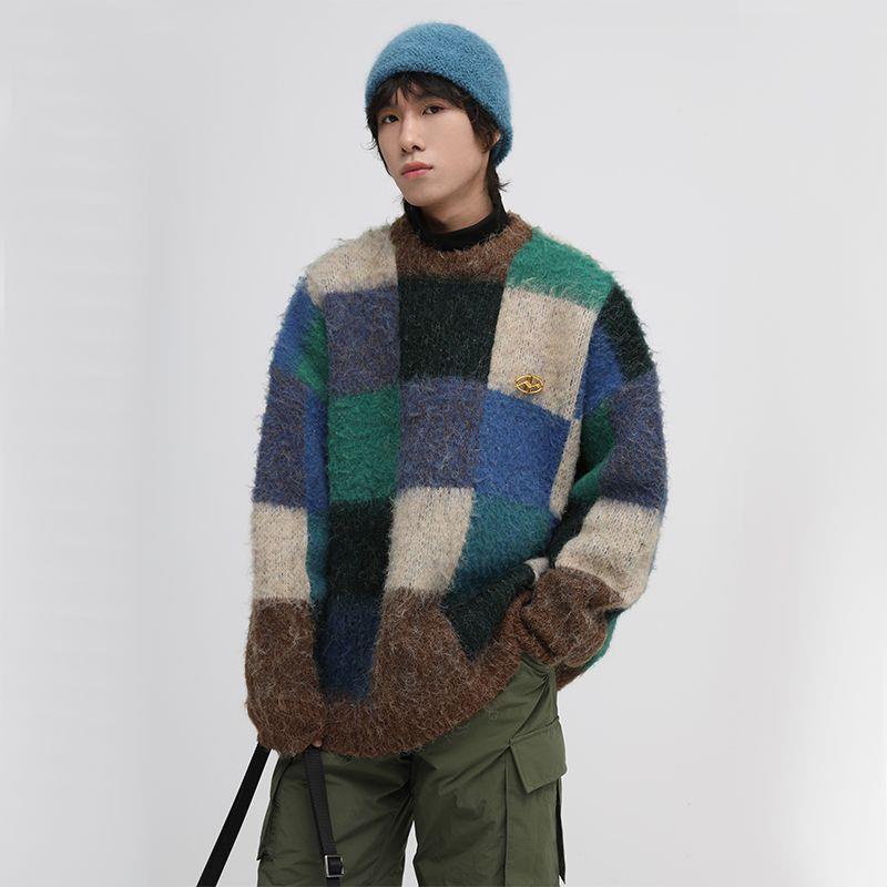 Áo Sweater Dáng Rộng Sọc Ca Rô Phong Cách Retro Thời Trang Thu Đông Cao Cấp Dành Cho Couple