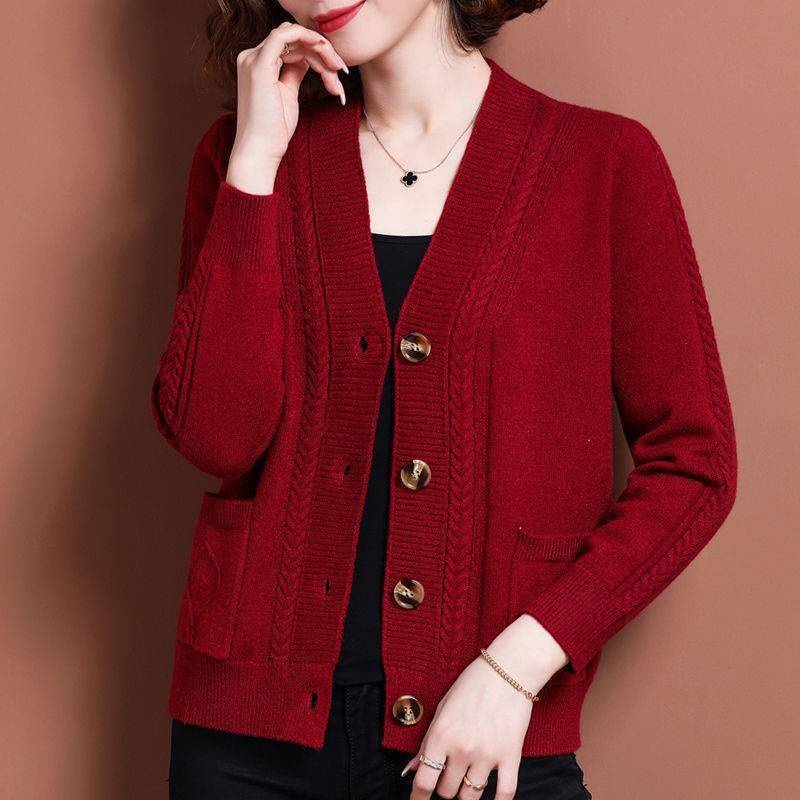 Áo Khoác Cardigan Dệt Kim Dáng Ngắn Thời Trang Xuân Thu 2022 Mới Cho Phụ Nữ Trung Niên