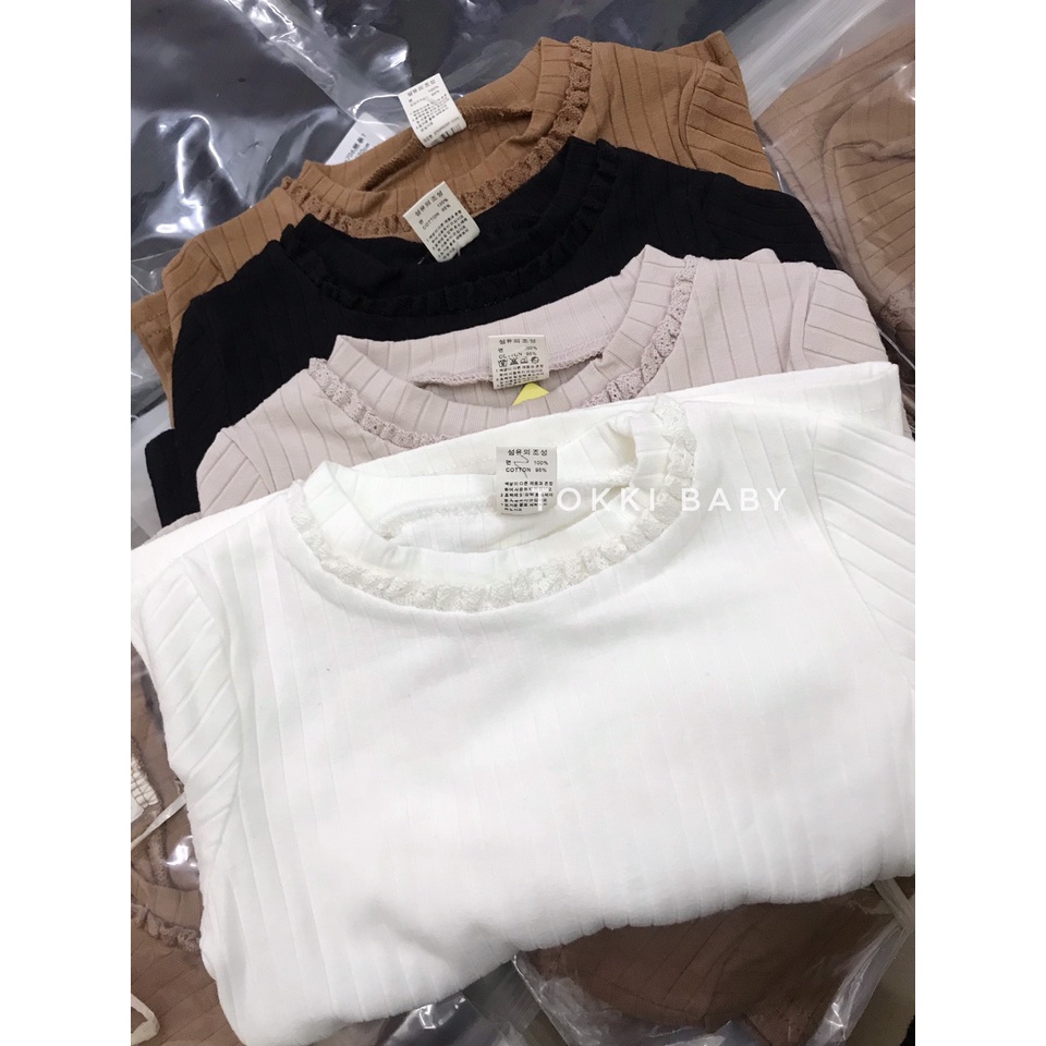 Áo thun gân tay ren cho bé gái 4 màu AST002