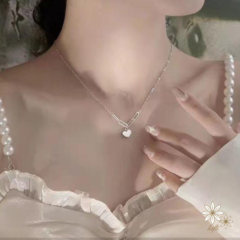 Vòng cổ Mạ Bạc 925 Mặt Hình Trái Tim Đính Đá Pha Lê Thời Trang Cho Nữ