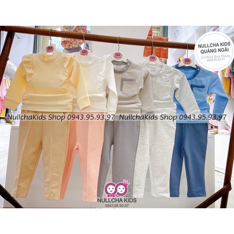 NATURE WEAR-Bộ nỉ da cá dài tay phối túi cho bé trai/bé gái