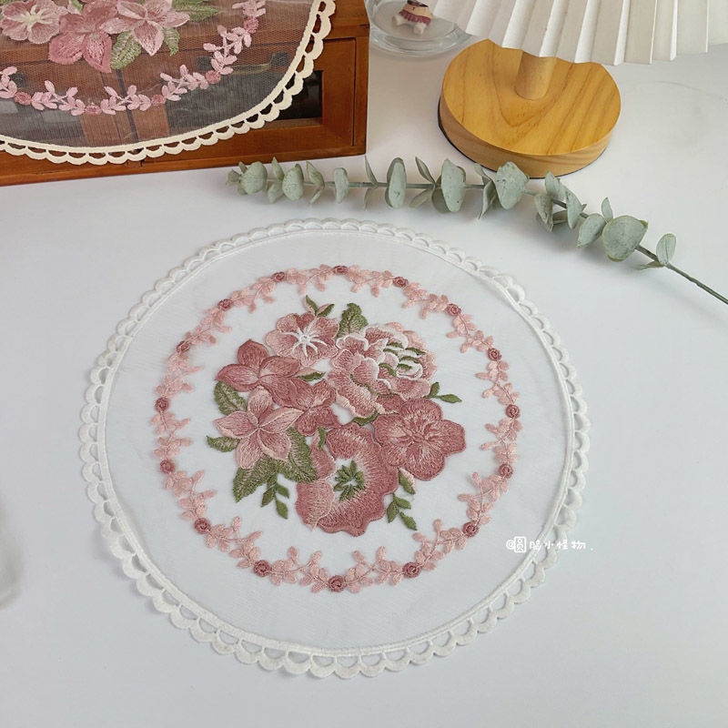Khăn Trải Bàn Tròn Thêu Ren Đơn Giản Phong Cách Pháp Cổ Điển Trang Trí Nội Thất
