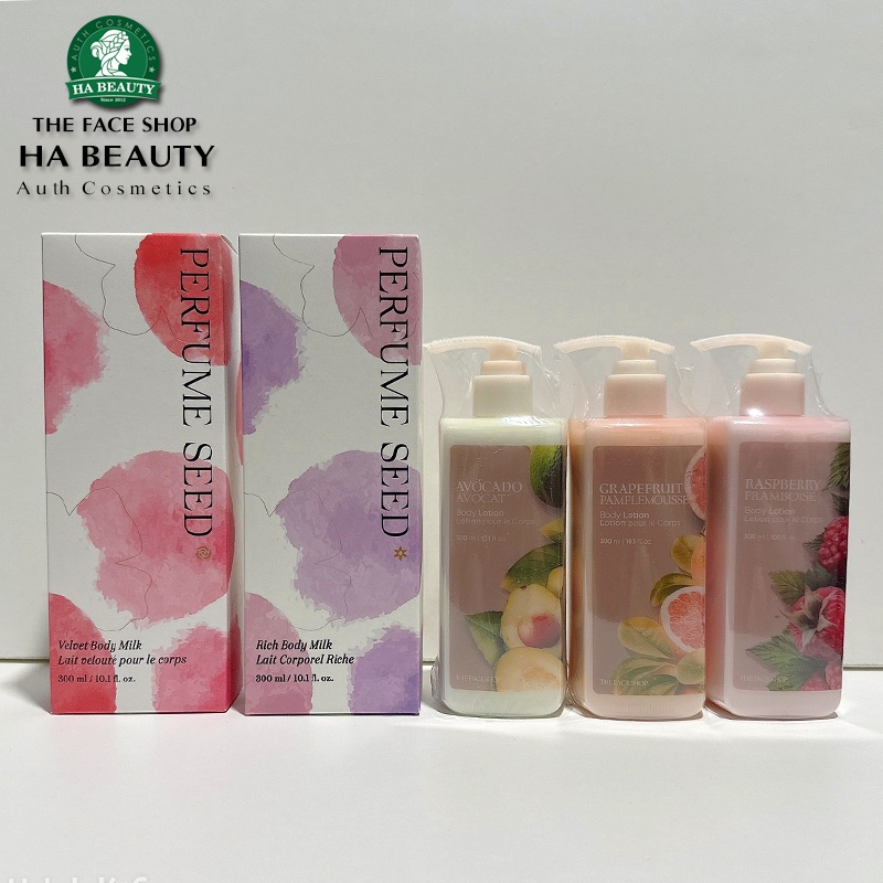 Sữa dưỡng thể dưỡng ẩm tốt trắng da thơm lâu hương nước hoa hồng The Face Shop Perfume Seed Velvet Body Milk 300ml