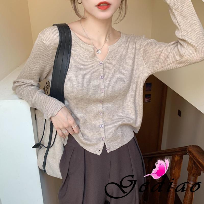 Áo Khoác Cardigan Dệt Kim Tay Dài Màu Trơn Cài Nút Thời Trang Thu Đông Cho Nữ