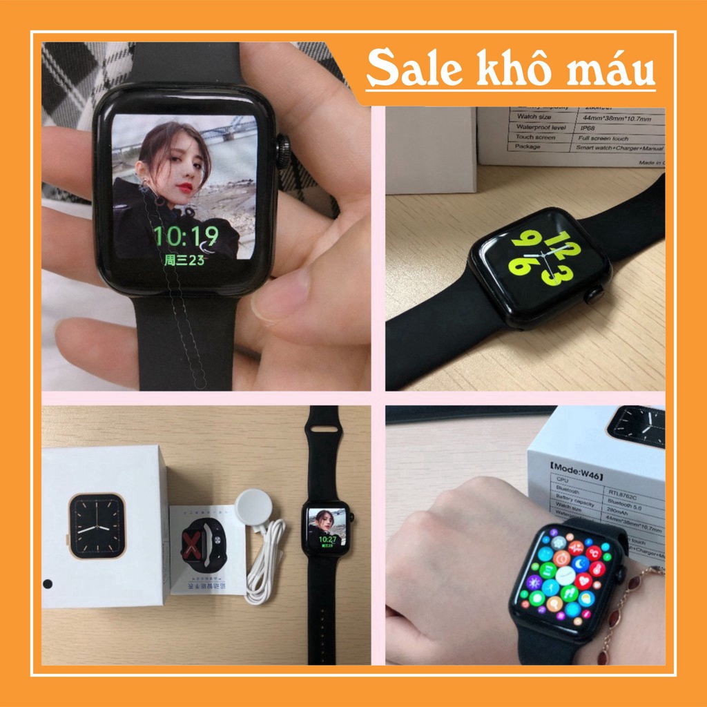Tri ân Đồng hồ thông minh W46 Series 6 thay đổi ảnh nền - Chống nước IP68 - Sạc không dây - BH 1 đổi 1 Tri ân