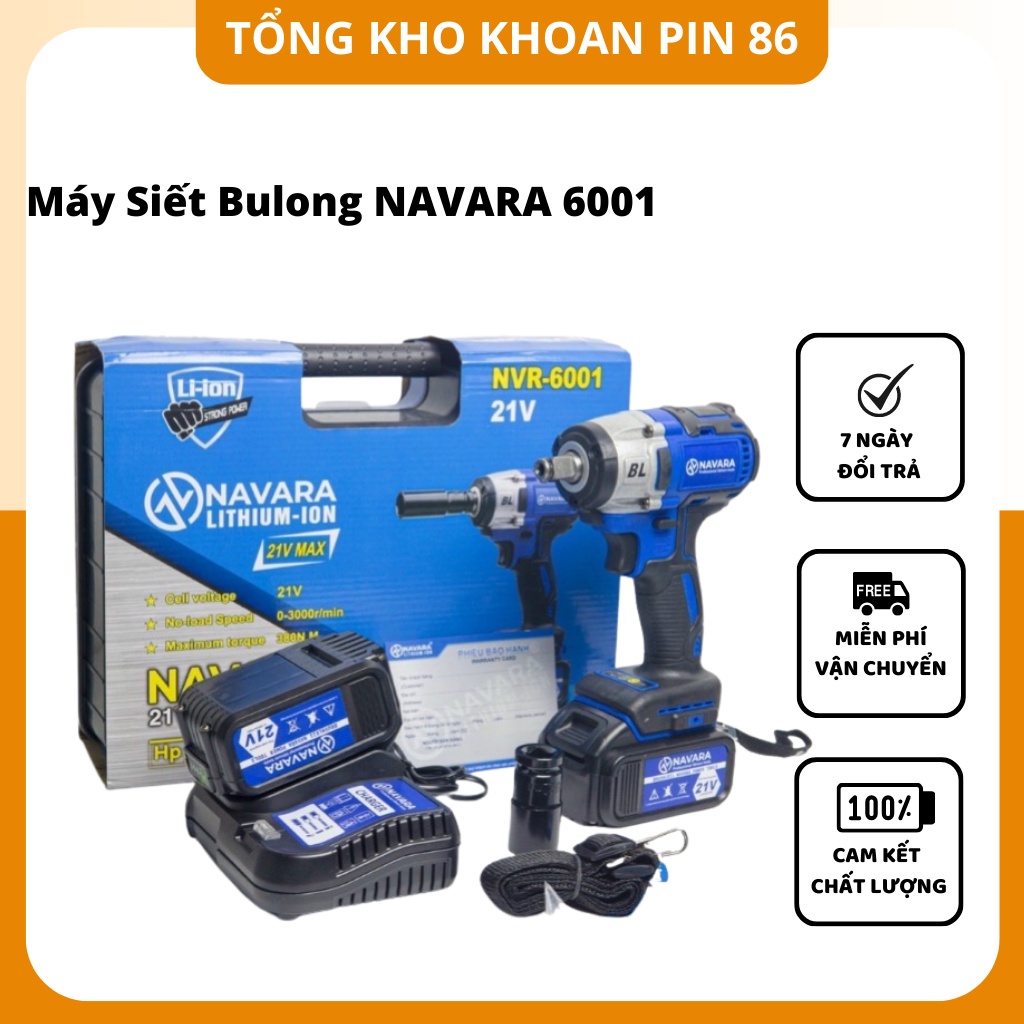 Máy Siết Bulong NAVARA NVR-6001, Lực siết 380n.m, Bảo Hành Chính Hãng 12 Tháng