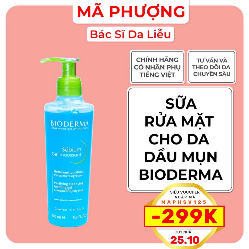 Sữa rửa mặt cho da dầu mụn Bioderma Gel Moussant
