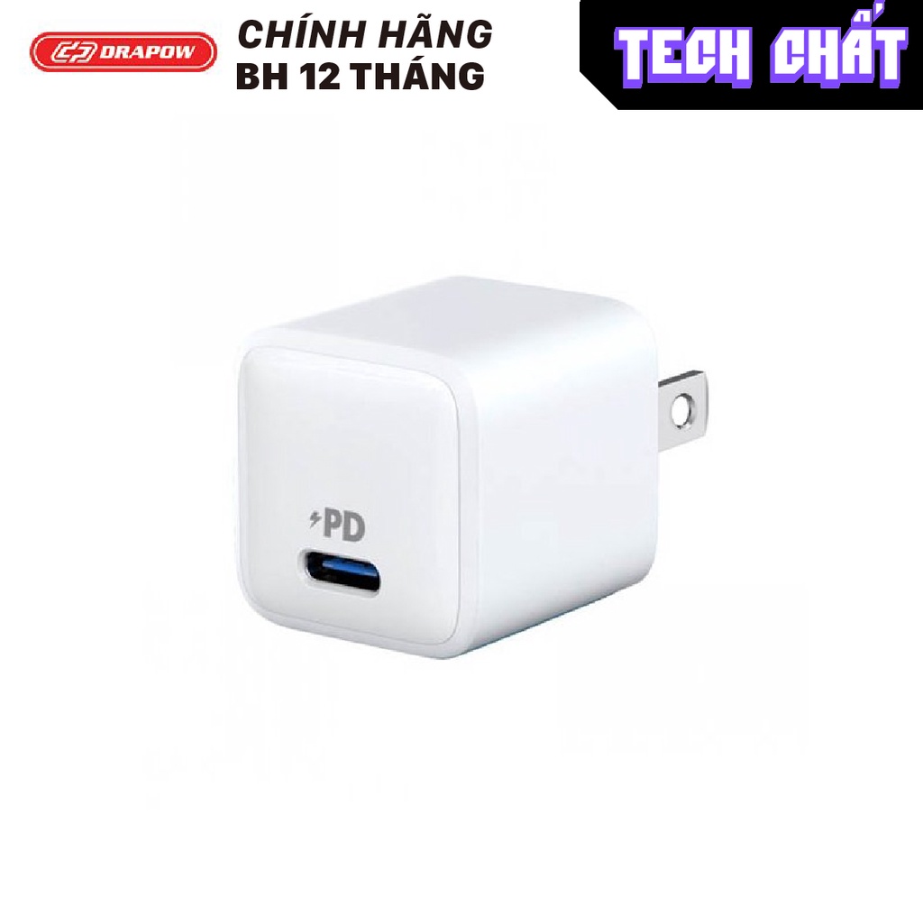 Củ sạc nhanh PD QC 20W chính hãng Drapow công nghệ GaN cho iPhone và Android USB C 20W QC 3.0 18w - GA21 tech chất