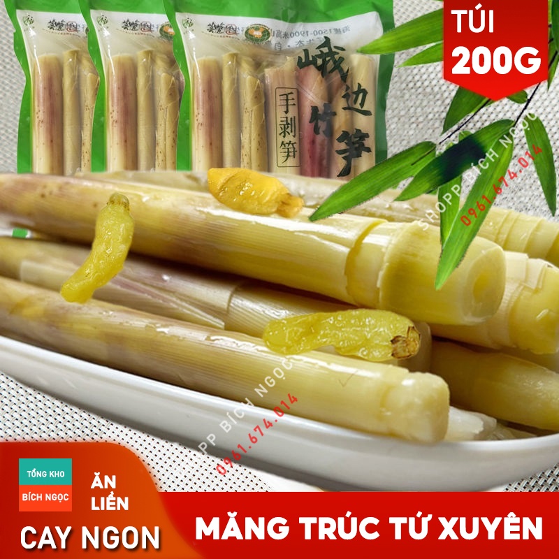 Măng Trúc cay Tứ Xuyên ngâm ớt xanh 200g, giòn ngon vị đặc sản, đồ ăn vặt Trung Quốc ăn kèm các loại mỳ cay, bún ốc