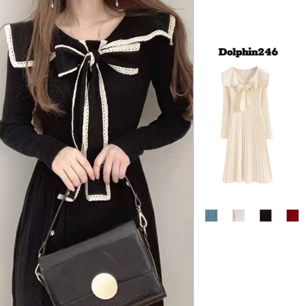 Váy len body dáng dài xuông nữ áo kiểu tiểu thư style Hàn Quốc nữ Đầm body dáng dài Chân váy xếp ly K4T1-2