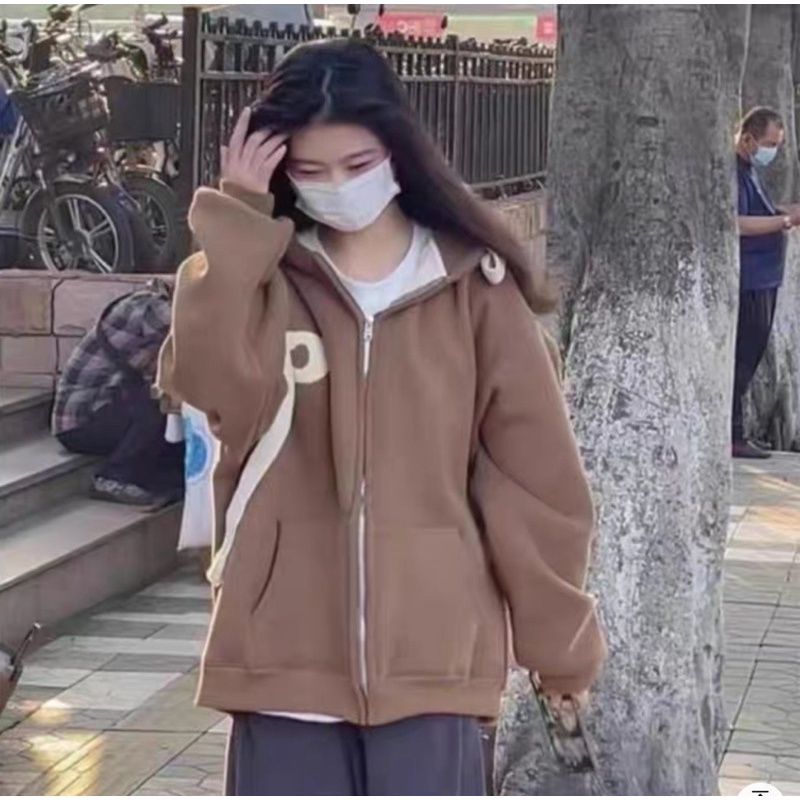 Áo khoác nỉ hoodie nữ form rộng chữ C xinh xắn freesize LP65