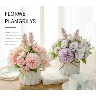 Bình hoa giả cắm sẵn để bàn, chậu hoa giả decor trang trí phòng khách, kệ tivi, phòng ngủ, shop,..