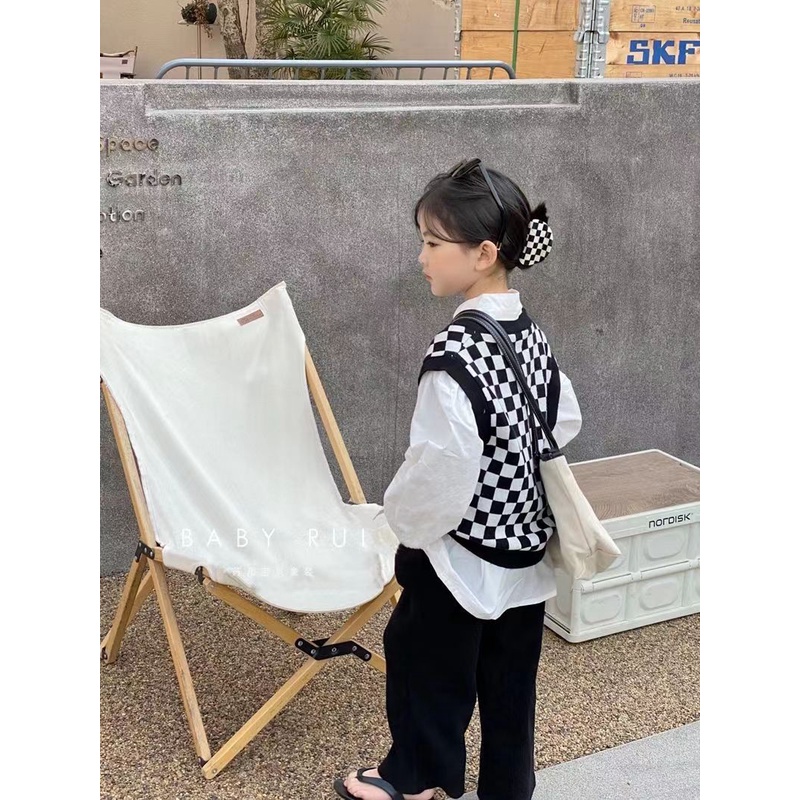 Set Áo Sơ Mi Trắng Và Áo Len Không Tay Phong Cách Mới Cho Bé Gái 5-12 Tuổi