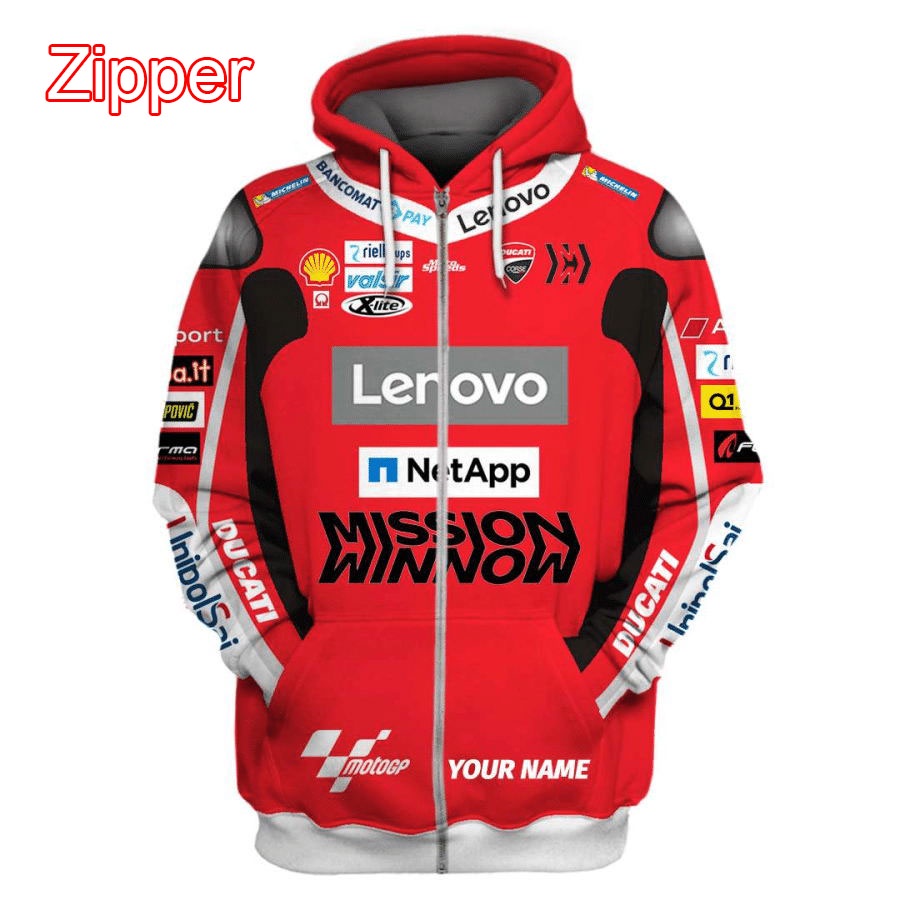 LENOVO ! Áo Khoác Hoodie Phối Khóa Kéo In Chữ ducati corse motogp Thời Trang Xuân Thu Cho Nam Và Nữ