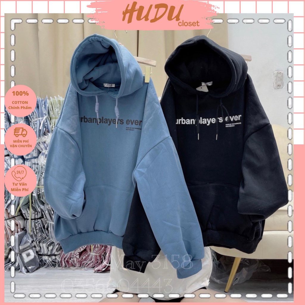 Áo Hoodie Dáng Rộng Mũ 2 Lớp Tay Bồng Unisex Có Dây Kéo urban