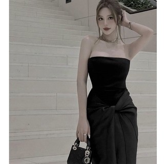 SET ỐNG ĐEN CHÂN VÁY MIDI CỘT XOẮN EO