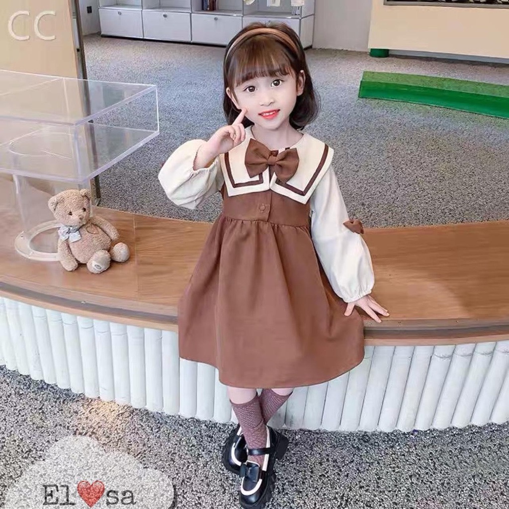 Váy Nhung Tăm Cổ Vuông Đính Nơ Sang Chảnh Xinh Đẹp Cho Bé Gái 8-25kg