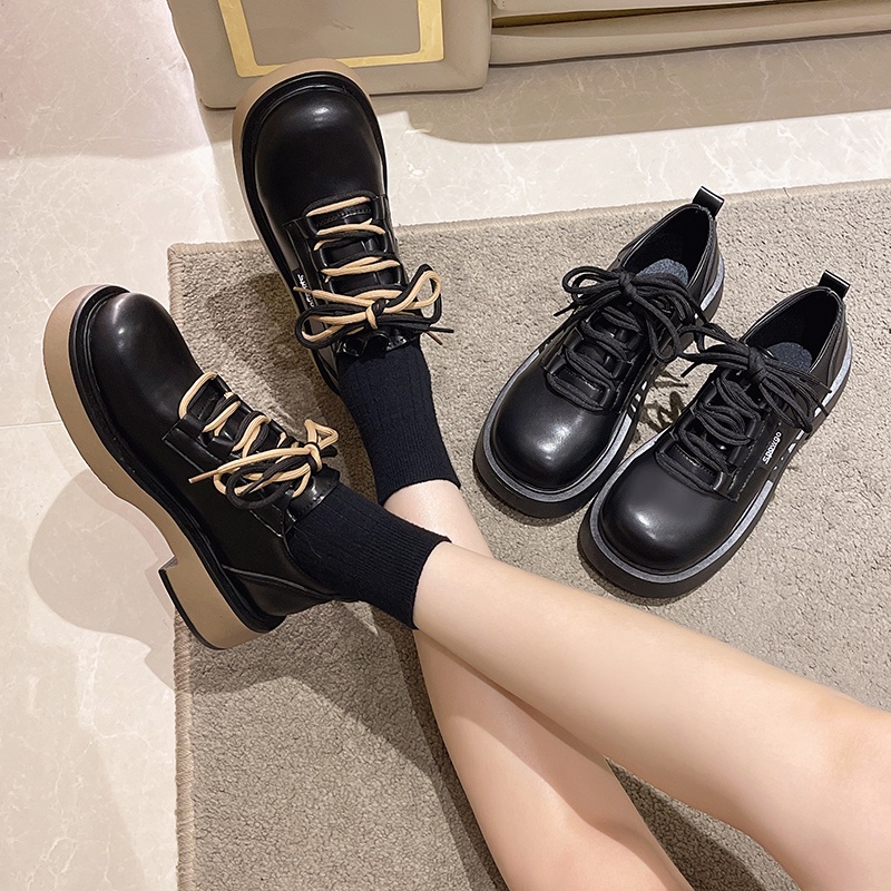 Giày Da Đế Dày Buộc Dây Phong Cách Anh Quốc Cổ Điển