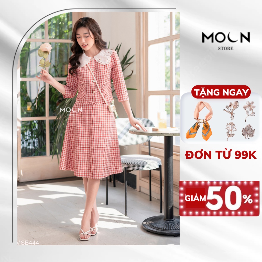 Set áo chân váy công sở, áo dạ text dáng ngắn mix chân váy xòe dáng dài sang chảnh MSB444 Moon