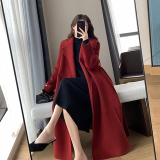 Áo khoác len dáng lửng màu đỏ thời trang thu đông cho nữ