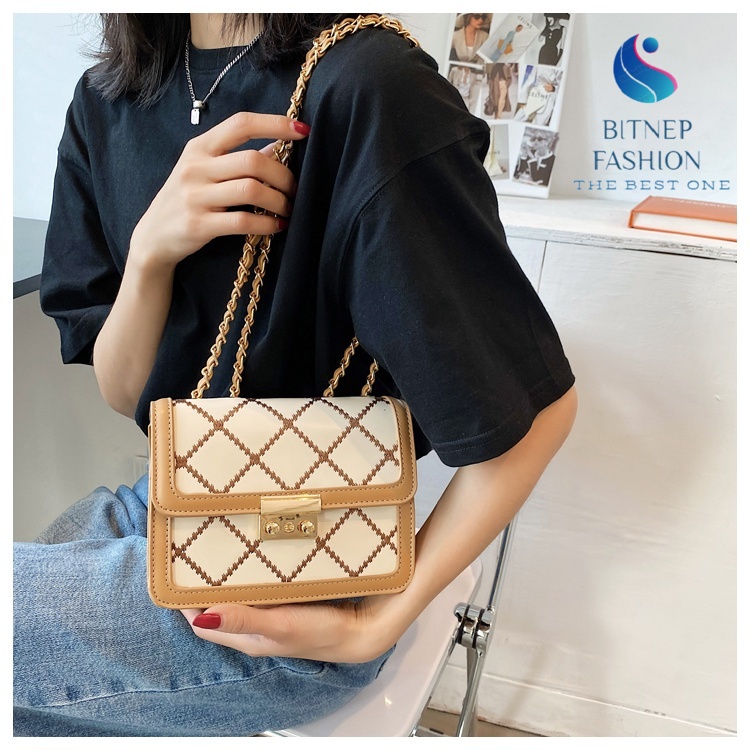 Túi xách đeo chéo nữ BITNEP FASHION thiết kế hoạ tiết kẻ,đi chơi đi du lịch DT003
