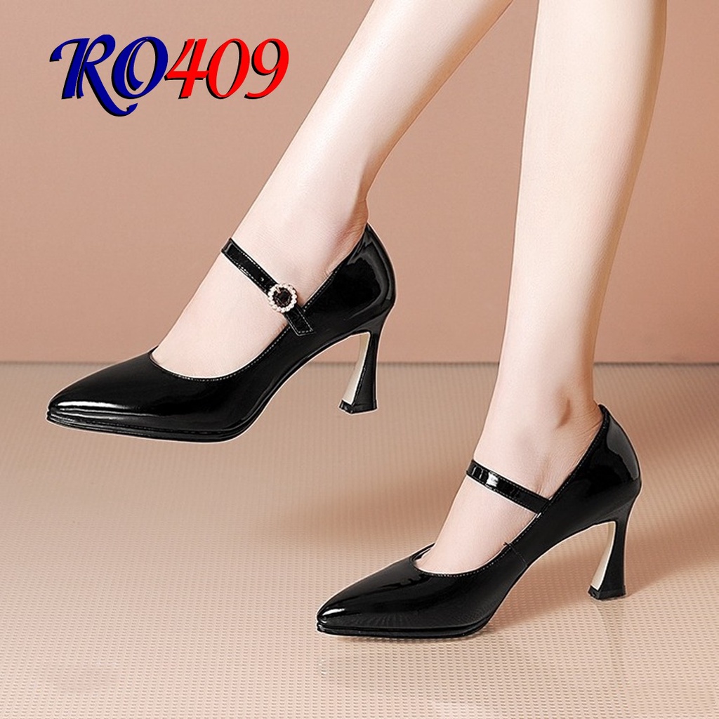 Giày cao gót nữ đẹp đế vuông 7p hàng hiệu rosata đẹp bít mũi màu đen ro409