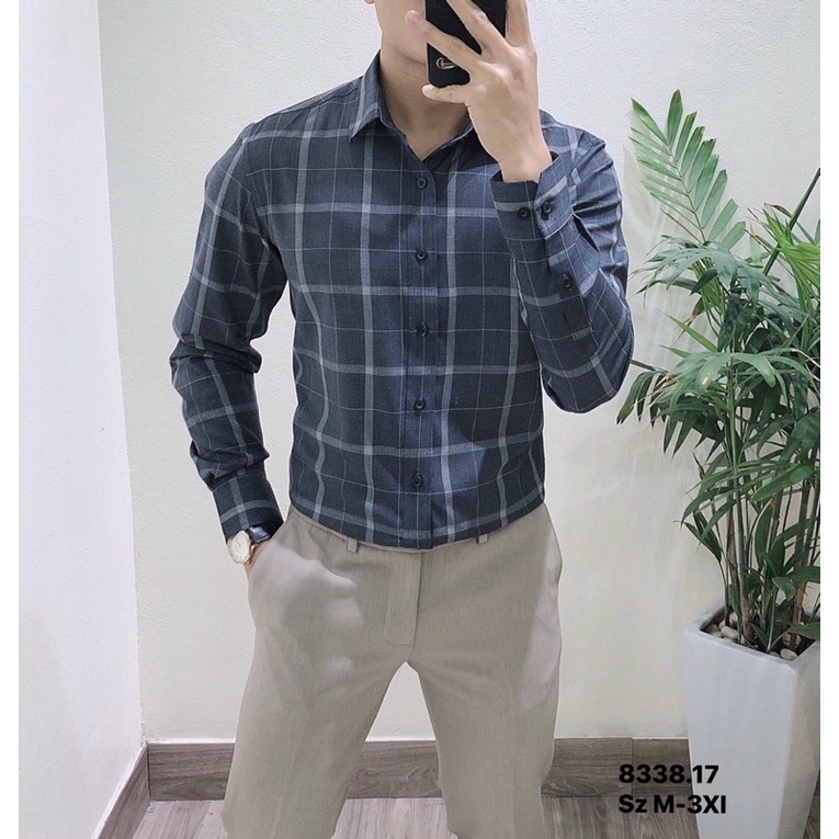 SƠ MI NAM CAO CẤP MẪU KẺ- ĐEN THAN 17