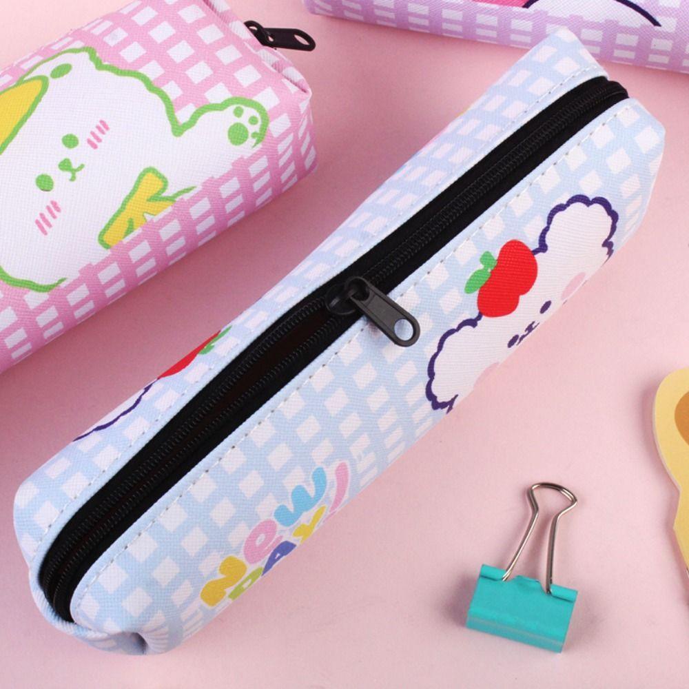 Túi Đựng Bút Bằng Da PU Họa Tiết Gấu Hoạt Hình Đơn Giản Sáng Tạo Dành Cho Nữ Ốp