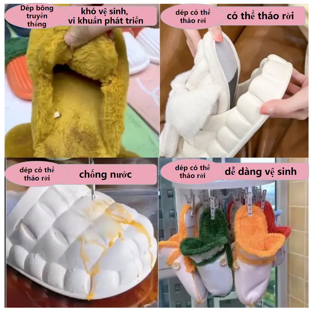 🎀Dép bông chống thấm nước có thể tháo rời giặt Dép Bông Đi Trong Nhà Thiết Kế Dễ Thương Thời Trang Mùa Thu Đông 2022 Dành Cho Nữ