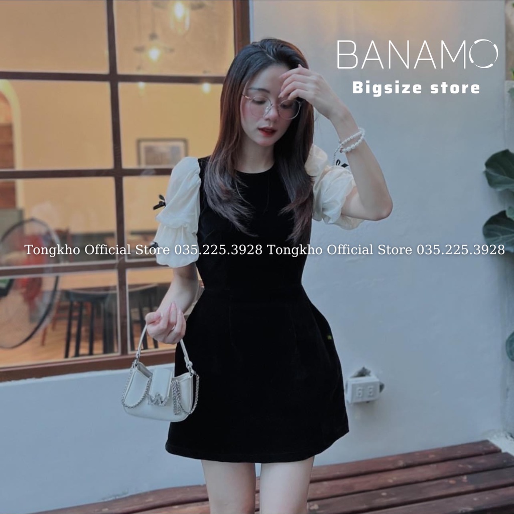 Đầm nhung nữ BIGSIZE váy nhung đen tay bèo đính nơ 555 | BigBuy360 - bigbuy360.vn