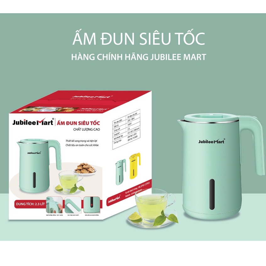 (Hàng công ty kiểm định an toàn) Bình đun nước siêu tốc Jubilee Mart 3 Lớp chống bỏng thiết kế thời trang sang trọng