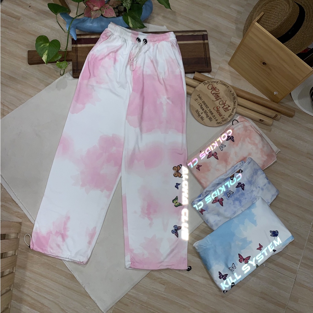 Quần Jogger 3D Ulzzang Unisex Jogger Loang Màu Dây Rút In Phản Quang Màu Xanh Hồng - MM