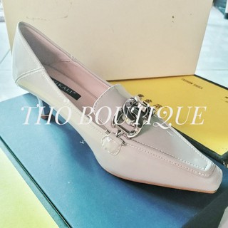 Giày cao gót YIKALI công sở 5cm da bóng mềm tag kim loại xích màu xám size 38.5
