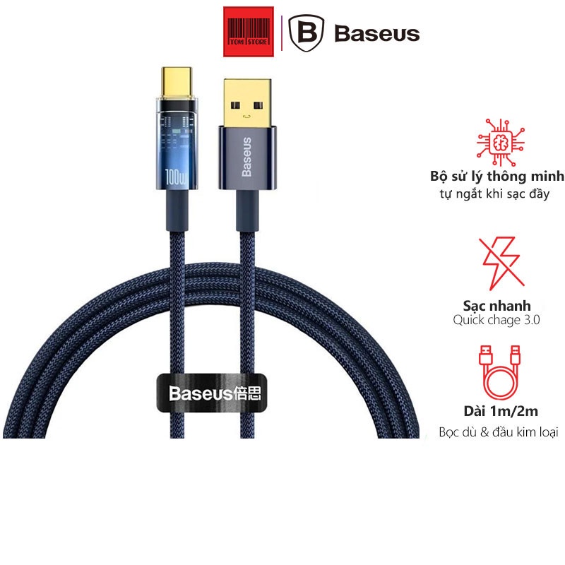 Cáp Sạc Tự Ngắt Siêu Nhanh Baseus Explorer Series Gen2 Auto Power-Off 100W (USB to Type-C, Fast Charging & Data Cable)
