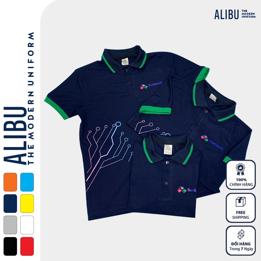 In áo thun cotton cá sấu polo Thái đồng phục nhân viên decal kỹ thuật số- thêu ALIBU