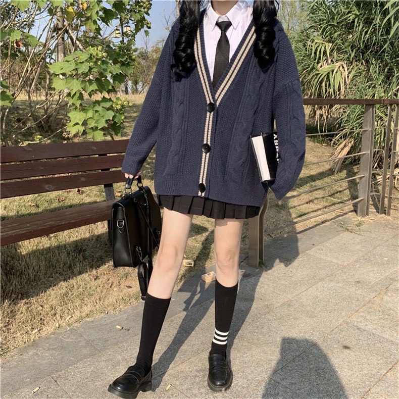 Áo khoác cardigan nữ len thừng kiểu dáng học sinh