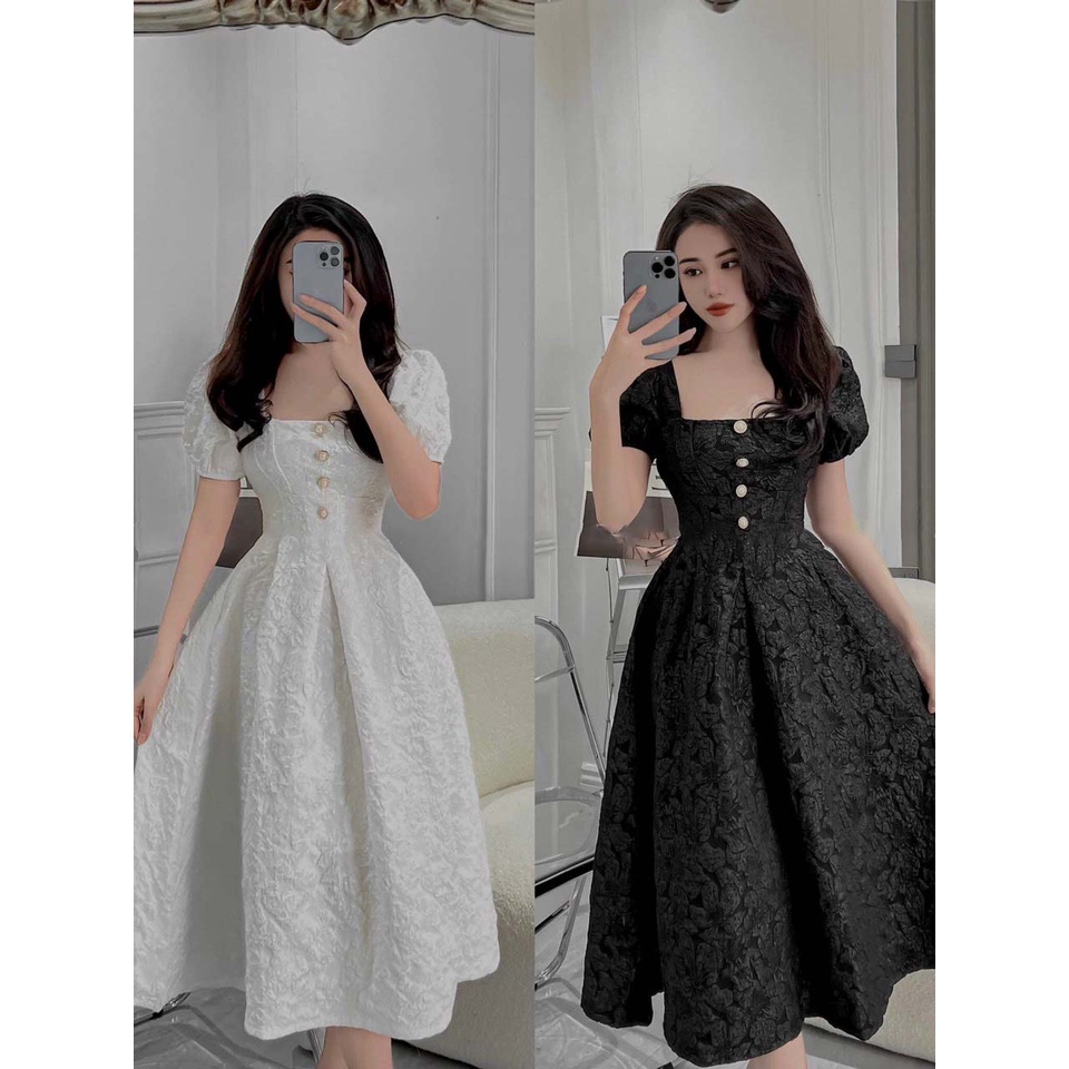 Hàng hot L1 Đầm gấm xốp dài ôm eo dáng xèo có mút