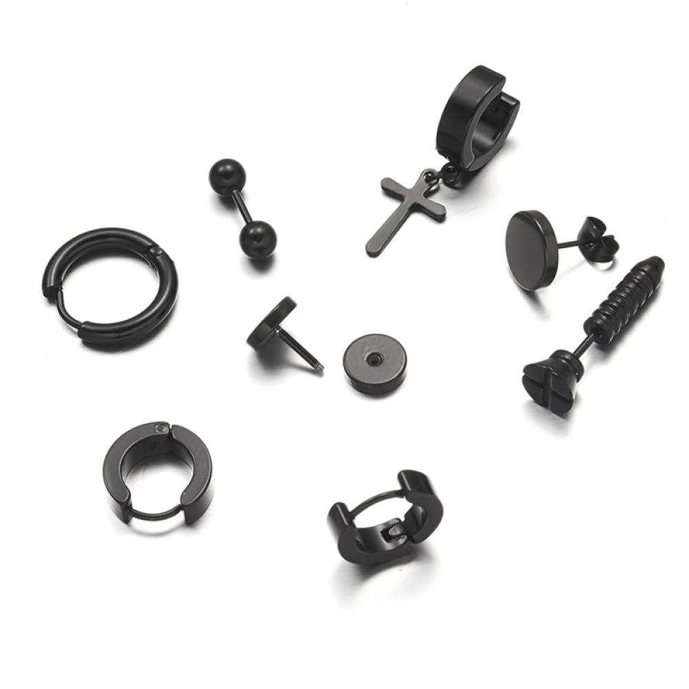 Bông Tai N4T9 Bằng Thép Không Gỉ Màu Đen Đơn Giản Sáng Tạo